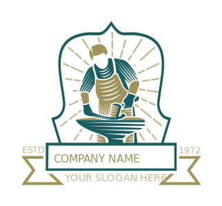 badge logo blacksmith metal rod and hammer