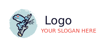 animal logo blue frog on branch with leaves