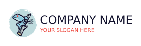 animal logo blue frog on branch with leaves