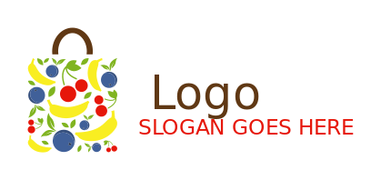 grocery shop logo fruits forming shopping bag