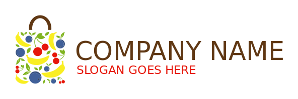 grocery shop logo fruits forming shopping bag