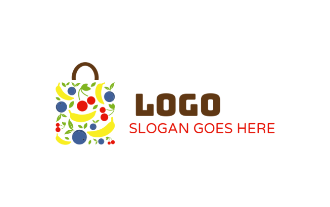 food logo fruits forming shopping bag