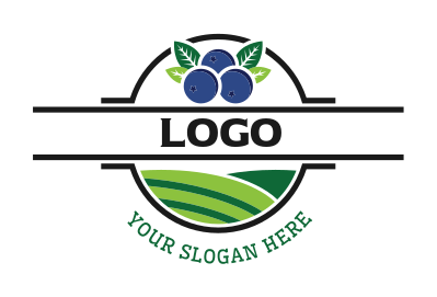farm logo blueberry with leaves in fields