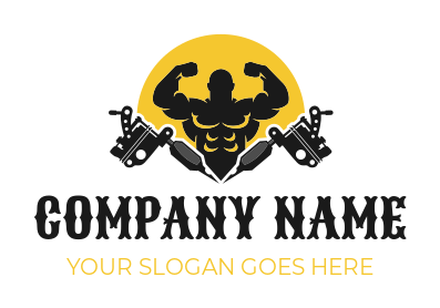 tattoo studio logo bodybuilder with two tattoo guns