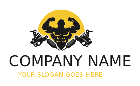 tattoo studio logo bodybuilder with two tattoo guns