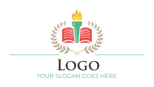 education logo template book and torch in wreath