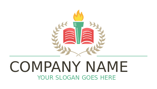 education logo template book and torch in wreath