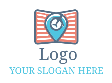 travel agent logo book airplane and location pin