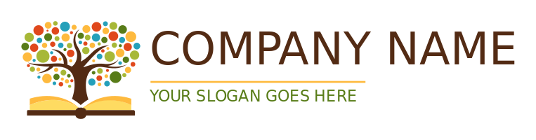 education logo book tree with colorful bubbles