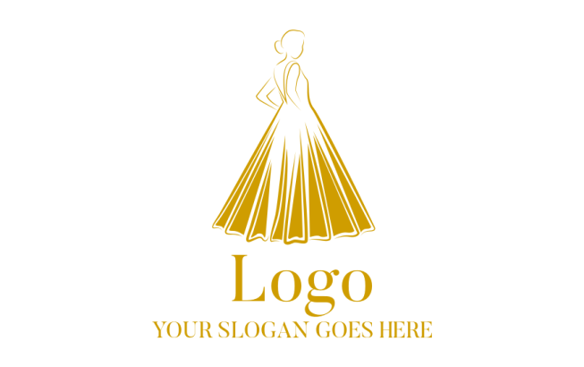 sketch girl in gold dress logo symbol