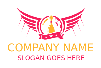 sports logo bowling pin and ball with wings