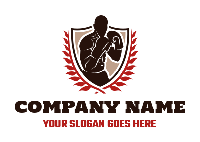 sports logo boxer in shield with wreaths