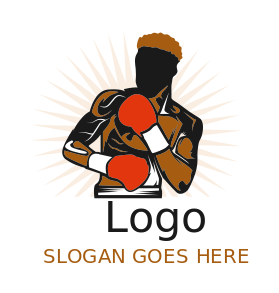 sports logo boxer in boxing gloves with rays