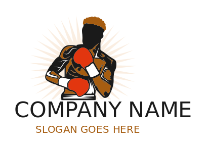 sports logo boxer in boxing gloves with rays