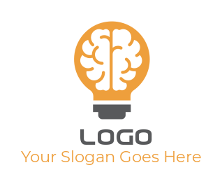 Advertising logo brain inside light bulb