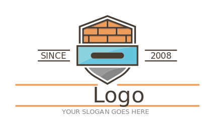 bricks and mason tool in shield icon