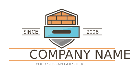 bricks and mason tool in shield logo icon