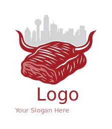 brisket with horns and Dallas skyline silhouette