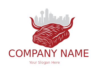 brisket with horns and Dallas skyline silhouette