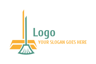 cleaning logo broom and dust pan with handles