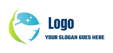 cleaning logo broom in green and blue circle