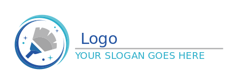 cleaning logo broom in swooshes with stars