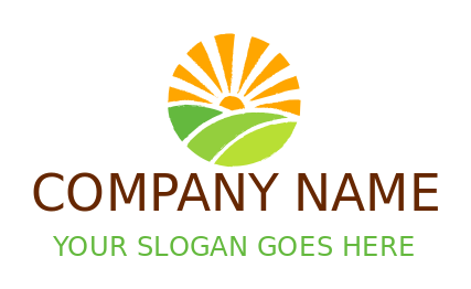 Create a landscape logo brushed farm and sun 