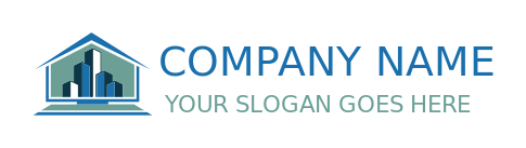 real estate logo laptop forming roof buildings