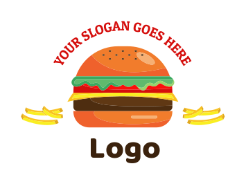 restaurant logo online burger with fries on side
