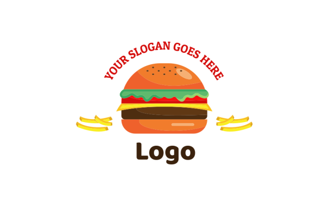 restaurant logo online burger with fries on side