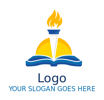 education logo burning torch with open book