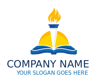 education logo burning torch with open book