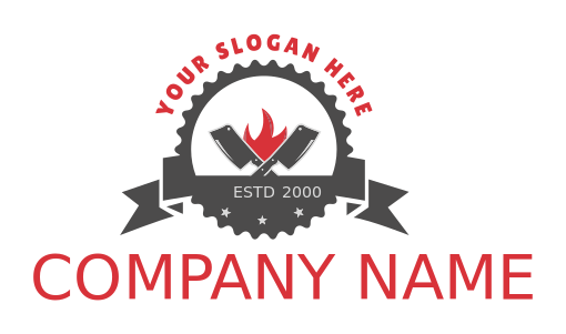 restaurant logo butcher knives with flames badge