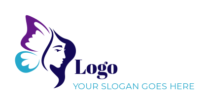 design a beauty logo butterfly wings on side profile of woman face 