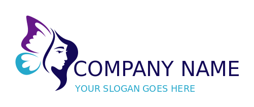 design a beauty logo butterfly wings on side profile of woman face 