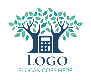 Finance logo illustration calculator with tree leaves