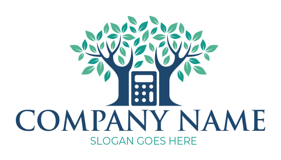 Finance logo illustration calculator with tree leaves