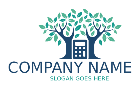 Finance logo illustration calculator with tree leaves