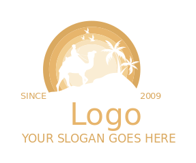 travel logo camel rider palm trees in desert