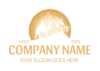 travel logo camel rider palm trees in desert