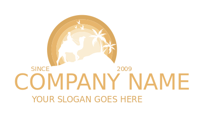 travel logo camel rider palm trees in desert
