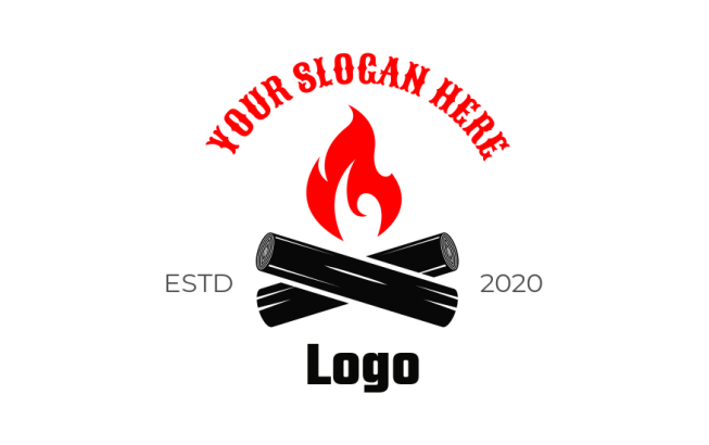 make a travel logo camp fire on logs
