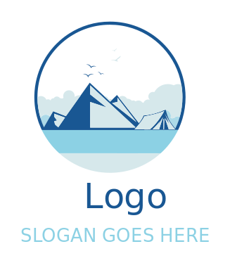 travel logo camping tent and mountains in circle