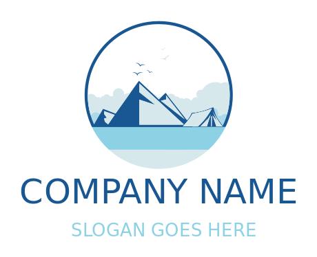 travel logo camping tent and mountains in circle