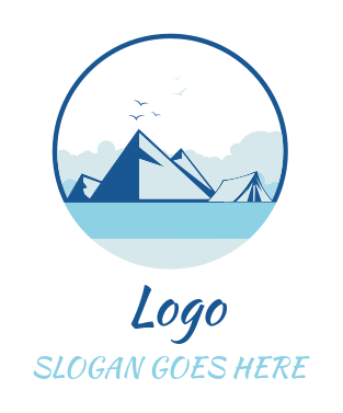 Camping Tent And Mountains In Circle Logo Template By