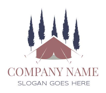 camping logo icon tent in middle of pine trees