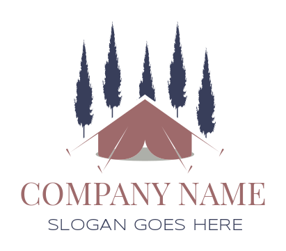 landscape logo icon tent in middle of pine trees