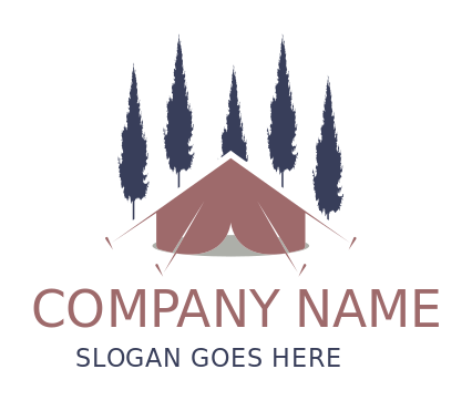 camping logo icon tent in middle of pine trees