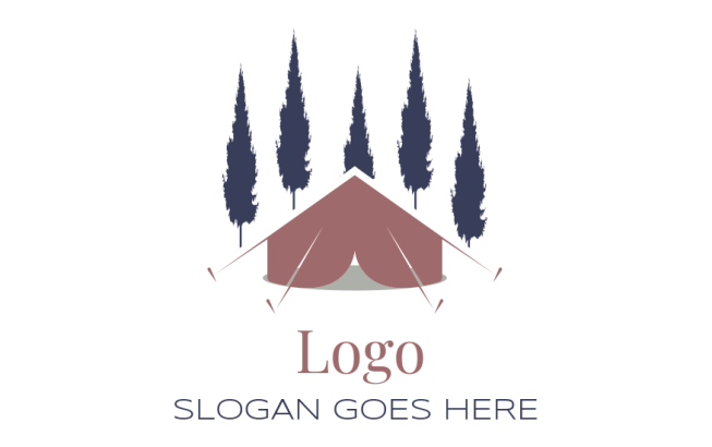 landscape logo icon tent in middle of pine trees