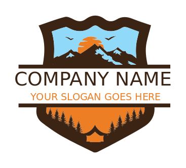 travel logo camping mountain and bird in shield